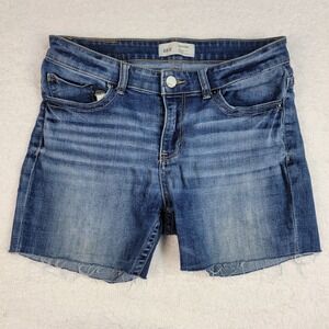 BKE Denim Payton Blue Jean Shorts Womens 30 Waist Whiskered Raw Hem 5 Pocket